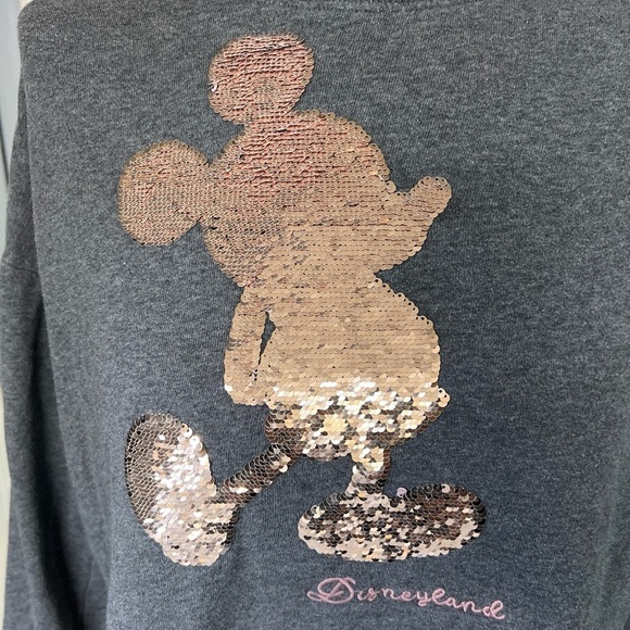 Disneyland Sequined Mickey Mouse Gray Knit Sweatshirt Top - Picture 2 of 8